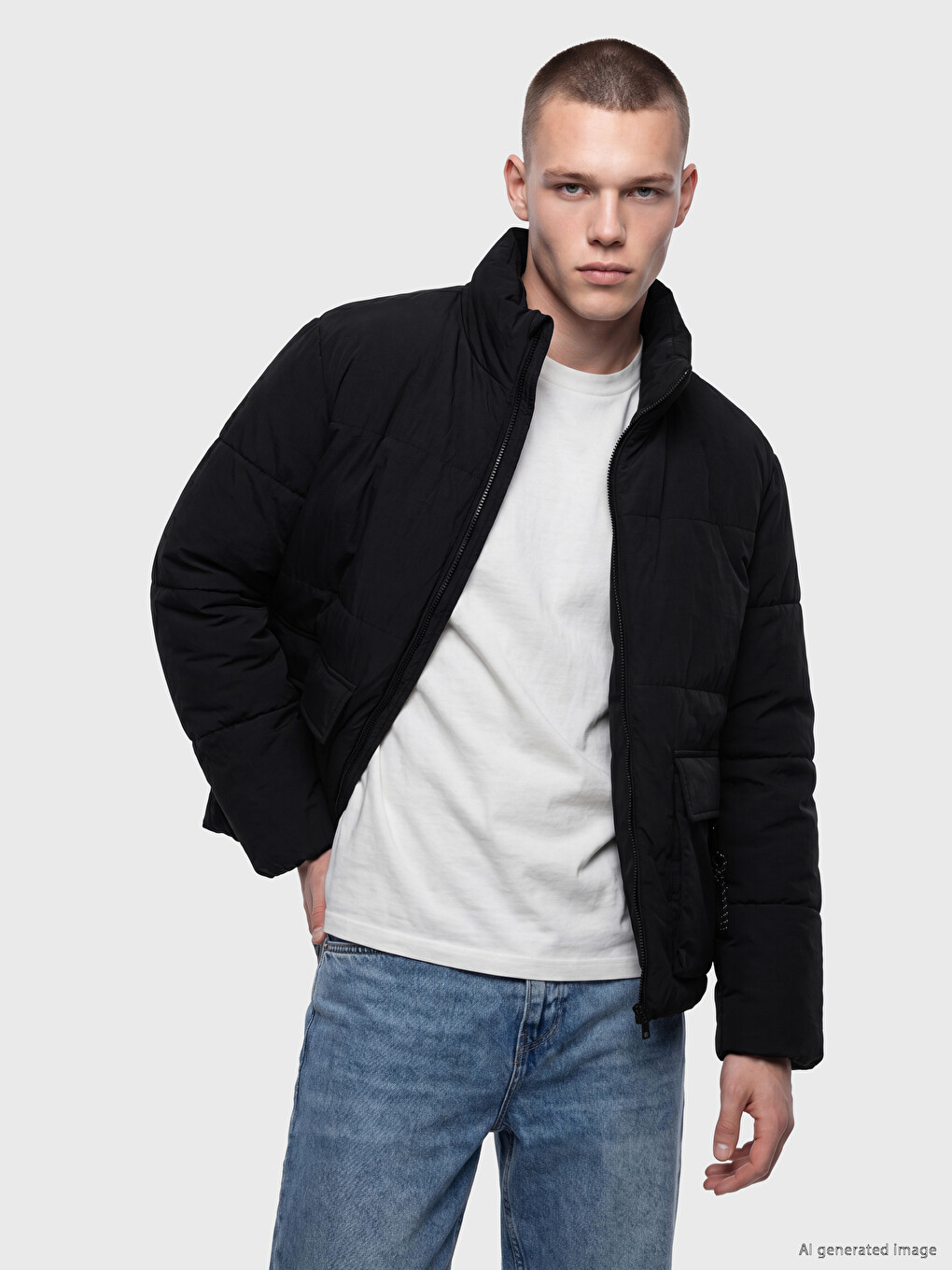 Relaxed Fit Mock Collar Men's Puffer Coat