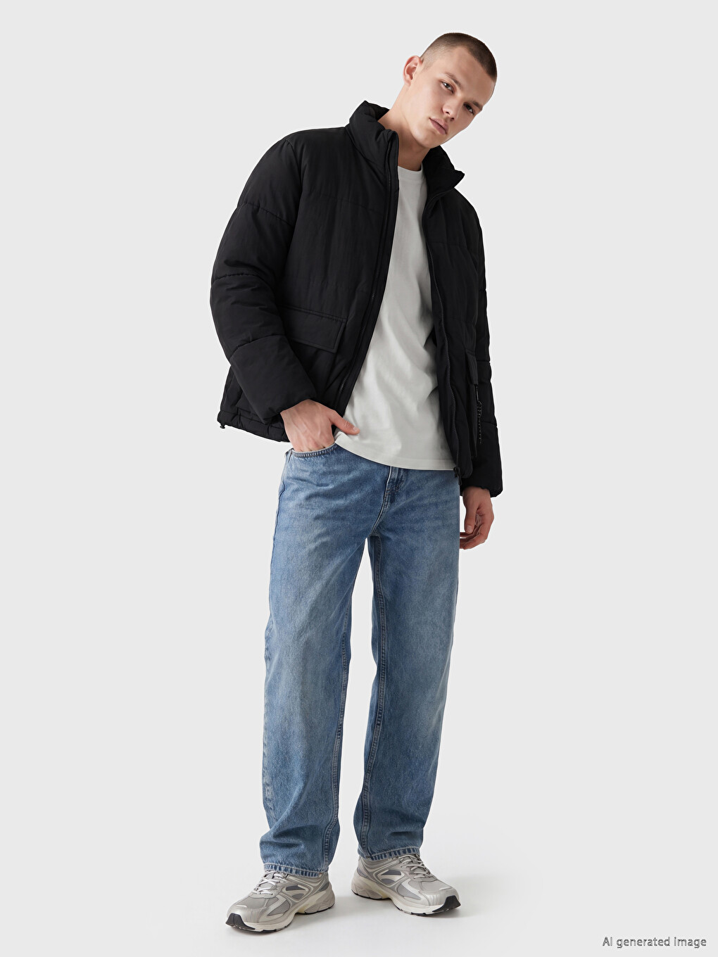 Relaxed Fit Mock Collar Men's Puffer Coat-1