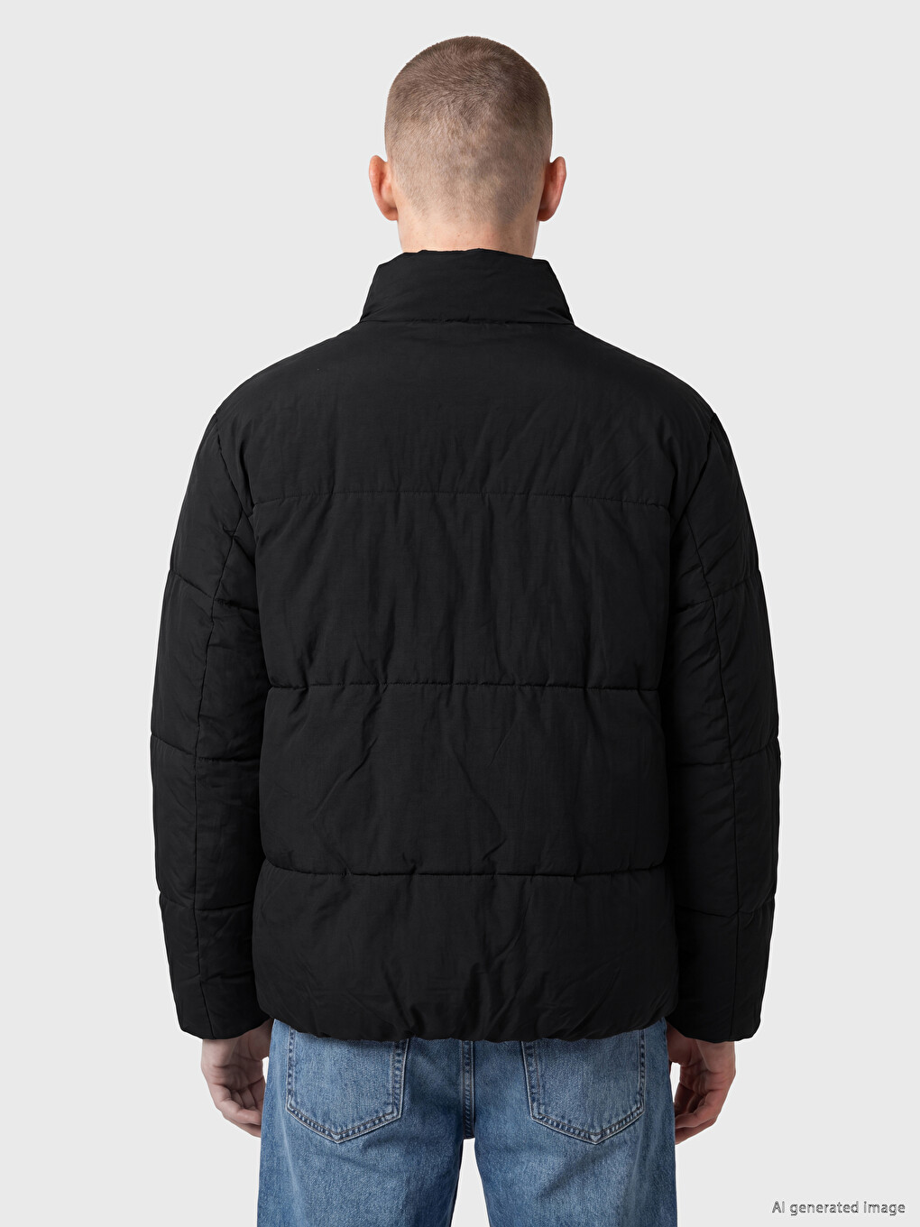 Relaxed Fit Mock Collar Men's Puffer Coat-3
