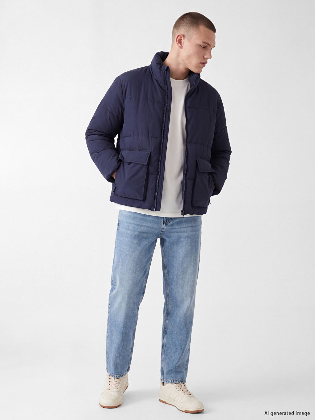 Relaxed Fit Mock Neck Men's Puffer Coat-1