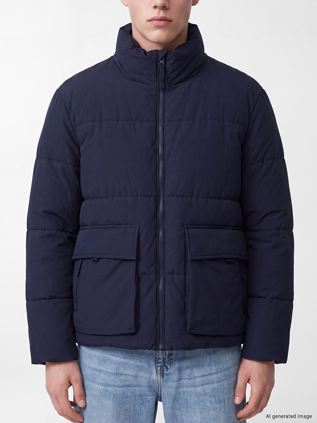 Relaxed Fit Mock Neck Men's Puffer Coat-2
