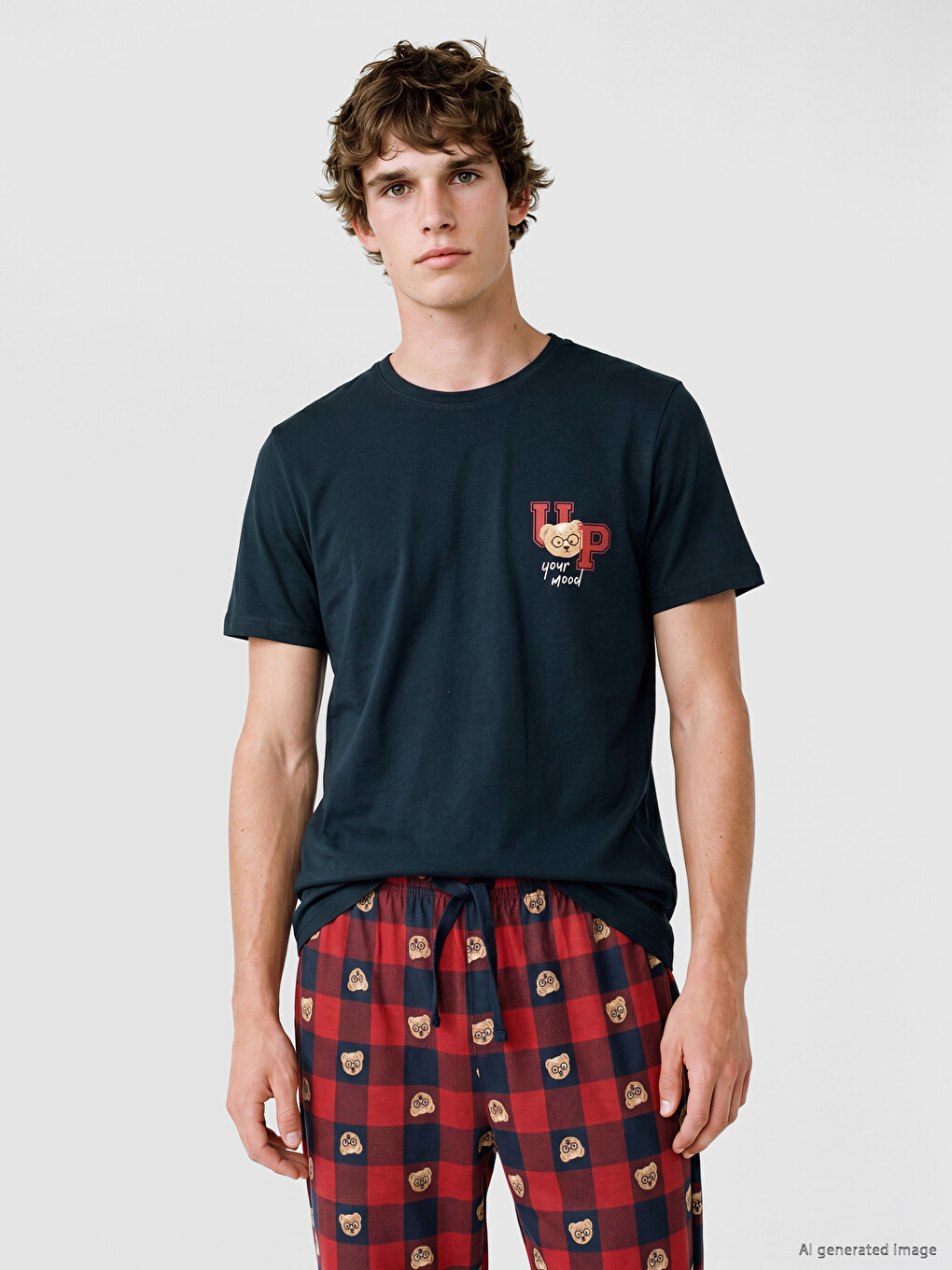 Regular Fit Plaid Men's Pyjama Set-1