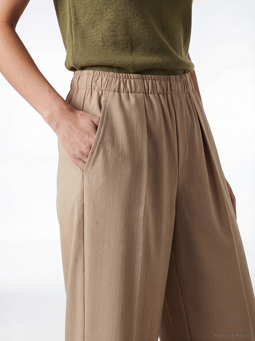 Femër Bezhe Pantallona Elegante-2