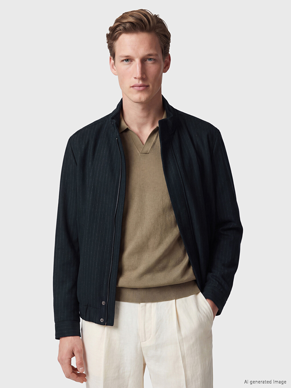 Stand Collar Striped Men's Jacket