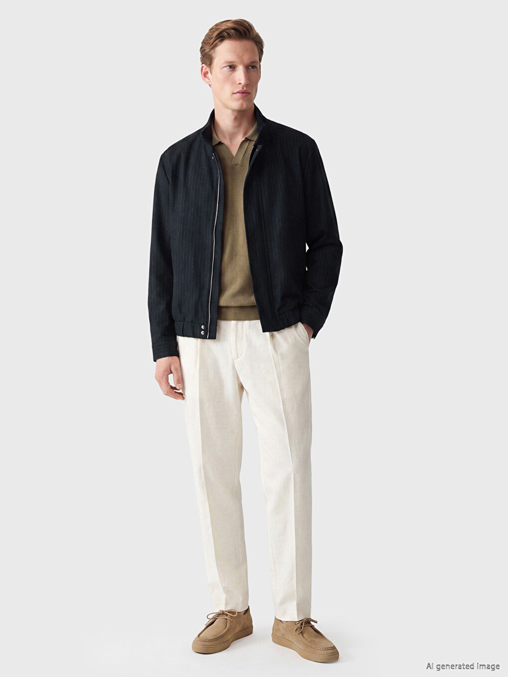 Stand Collar Striped Men's Jacket-1