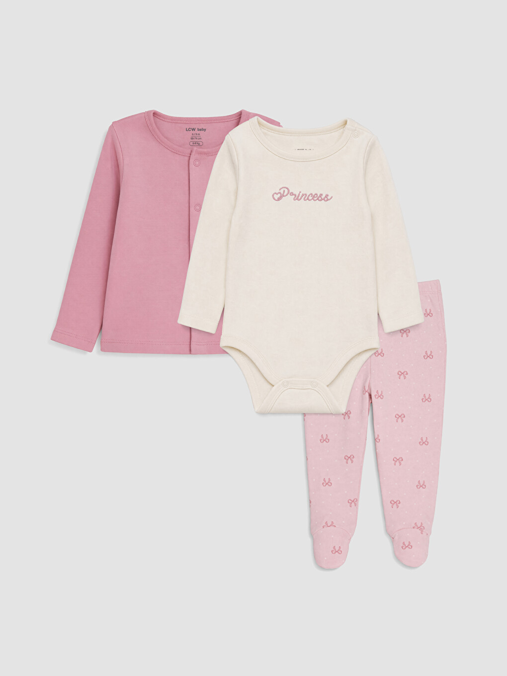 Pembe Nakışlı Kız Bebek 3'lü Takım