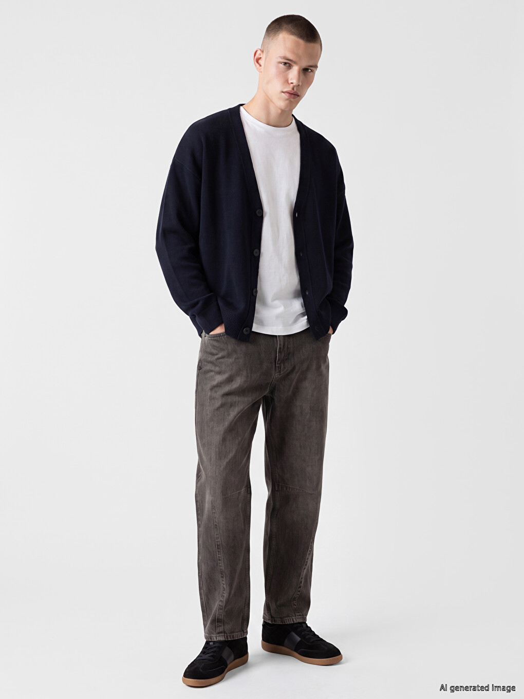 Lacivert Regular Fit V Yaka Erkek Triko Hırka-1