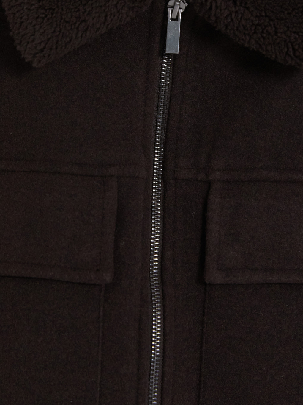 Kahverengi Regular Fit Pelüş Yaka Erkek Kaşe Mont-5