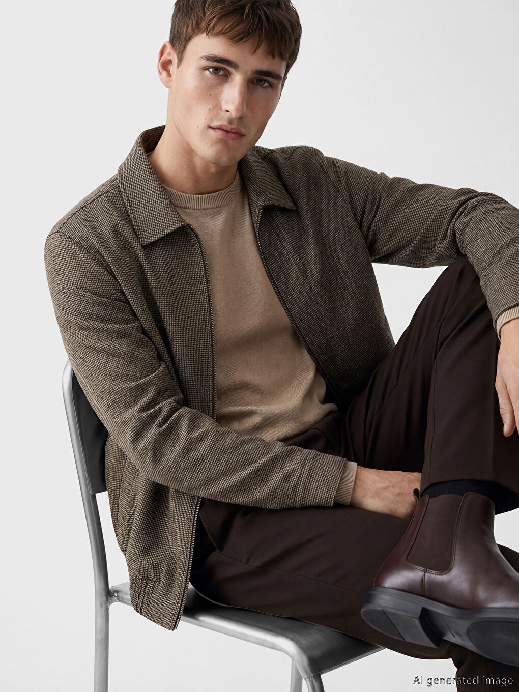 Kahverengi Standart Kalıp Gömlek Yaka Erkek Mont