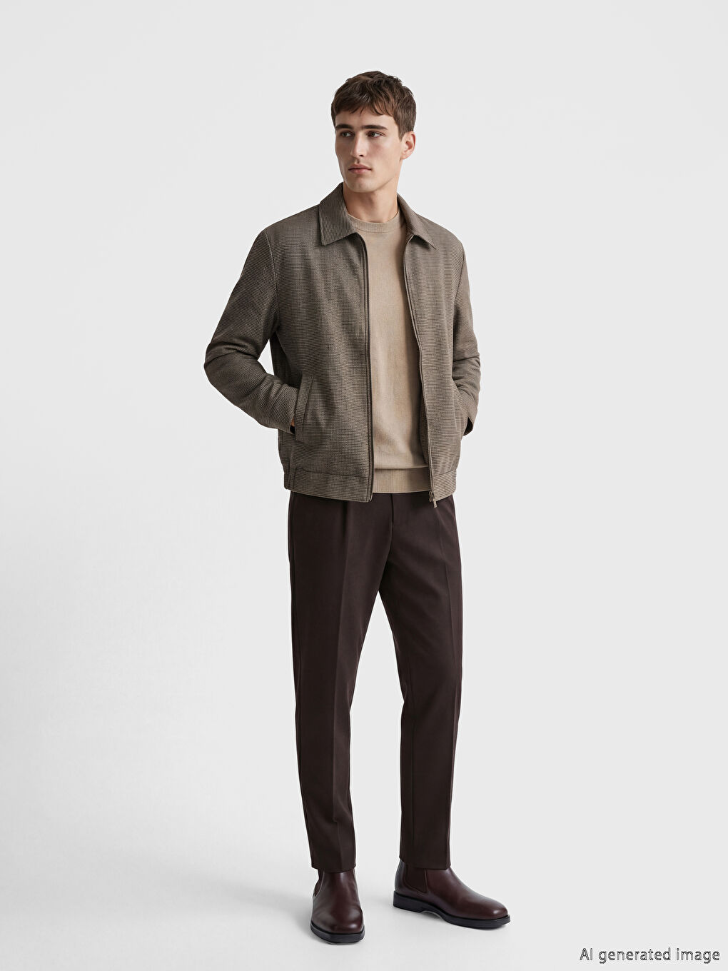 Kahverengi Standart Kalıp Gömlek Yaka Erkek Mont-1