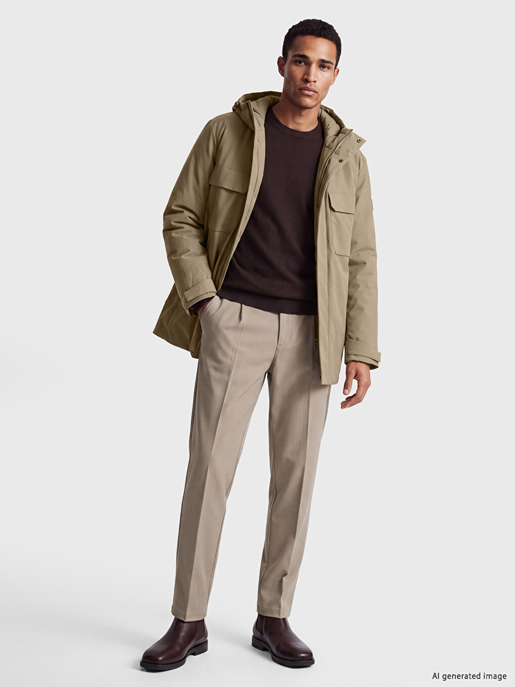 Regular Fit Hooded Men's Coat-1