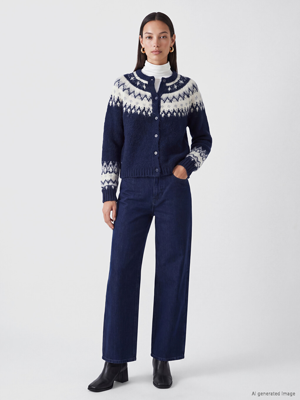 Crew Neck Patterned Women's Knitwear Cardigan-1