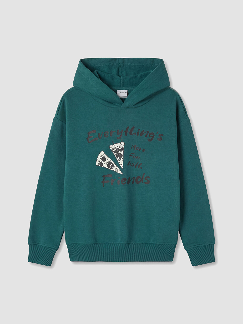 Petrol Kapüşonlu Erkek Çocuk Kalın Sweatshirt