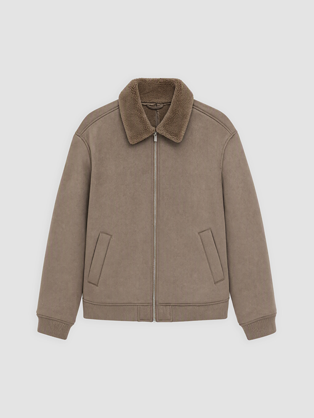 Relaxed Fit Fur Collar Men's Suede Coat-4