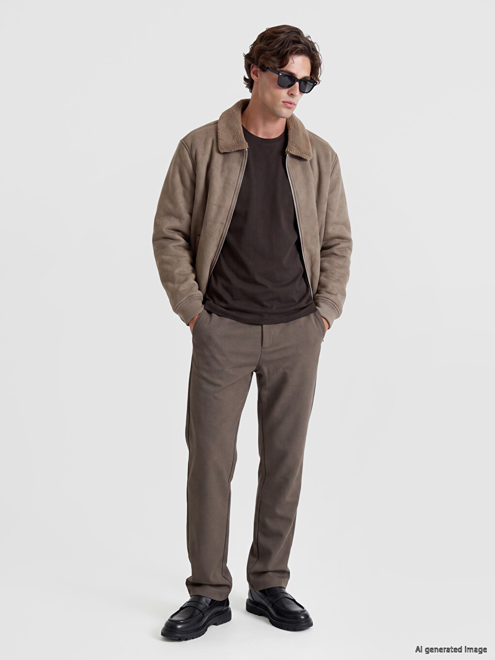 Relaxed Fit Fur Collar Men's Suede Coat-1
