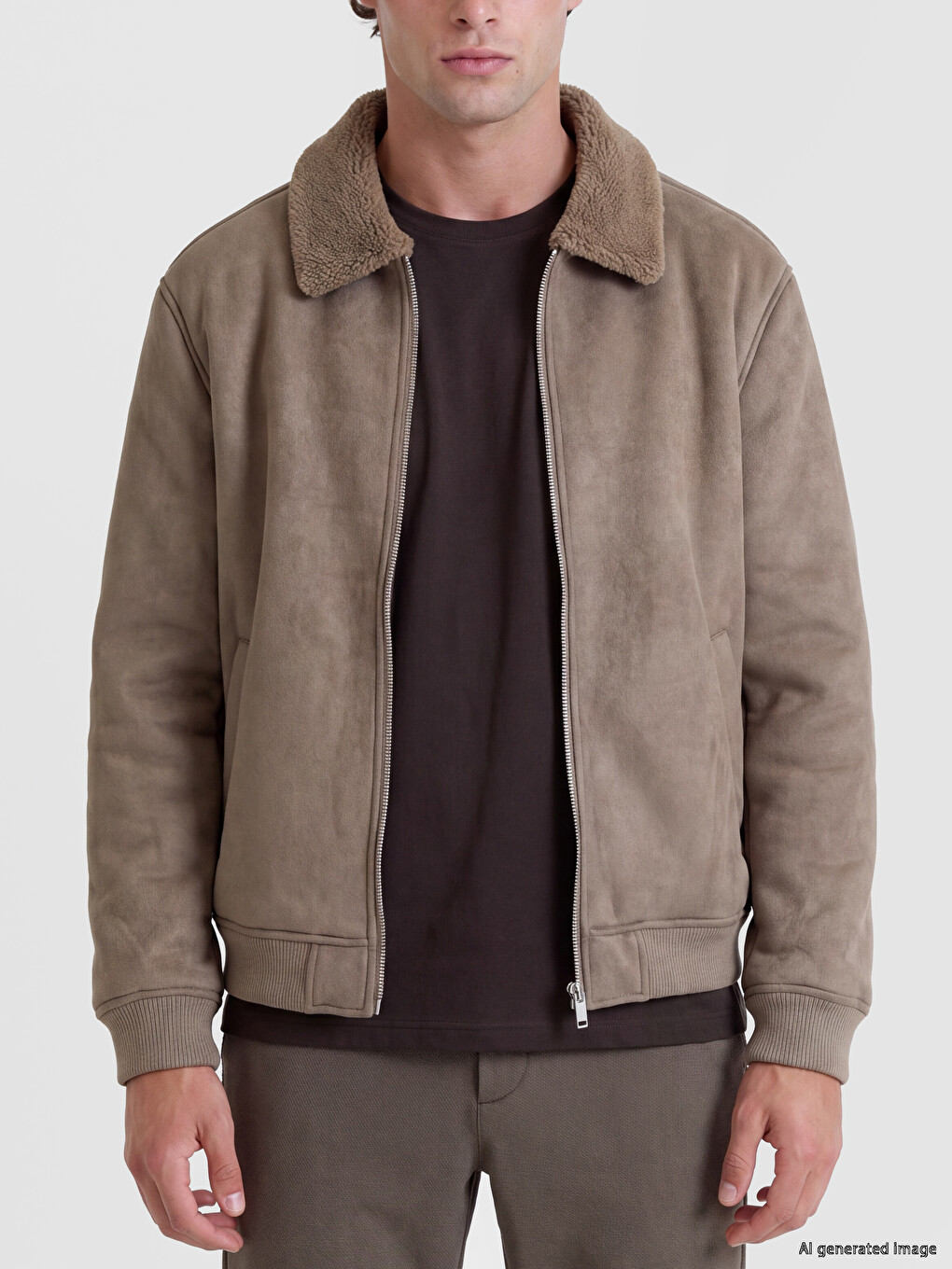 Relaxed Fit Fur Collar Men's Suede Coat-2
