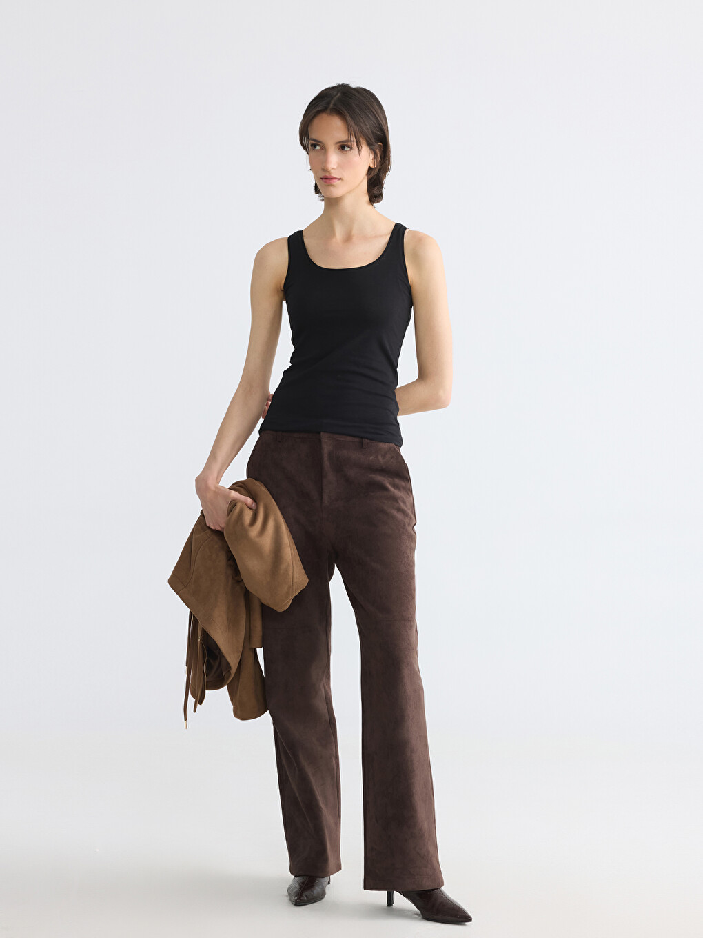 Regular Fit Women's Faux Suede Trousers