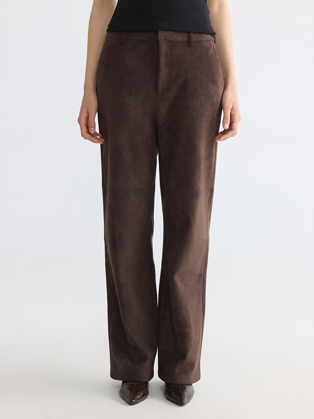 Regular Fit Women's Faux Suede Trousers-1