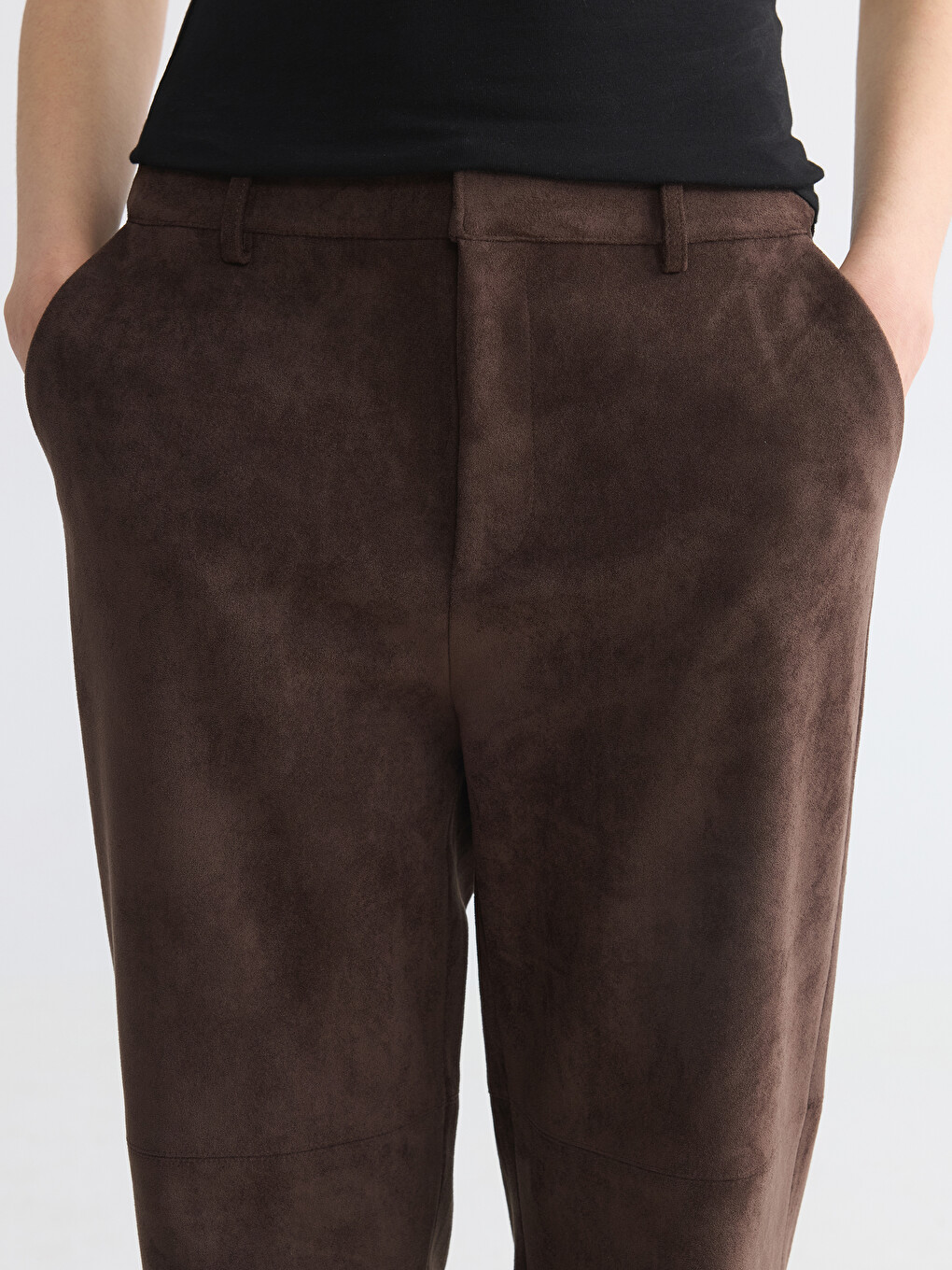 Regular Fit Women's Faux Suede Trousers-2