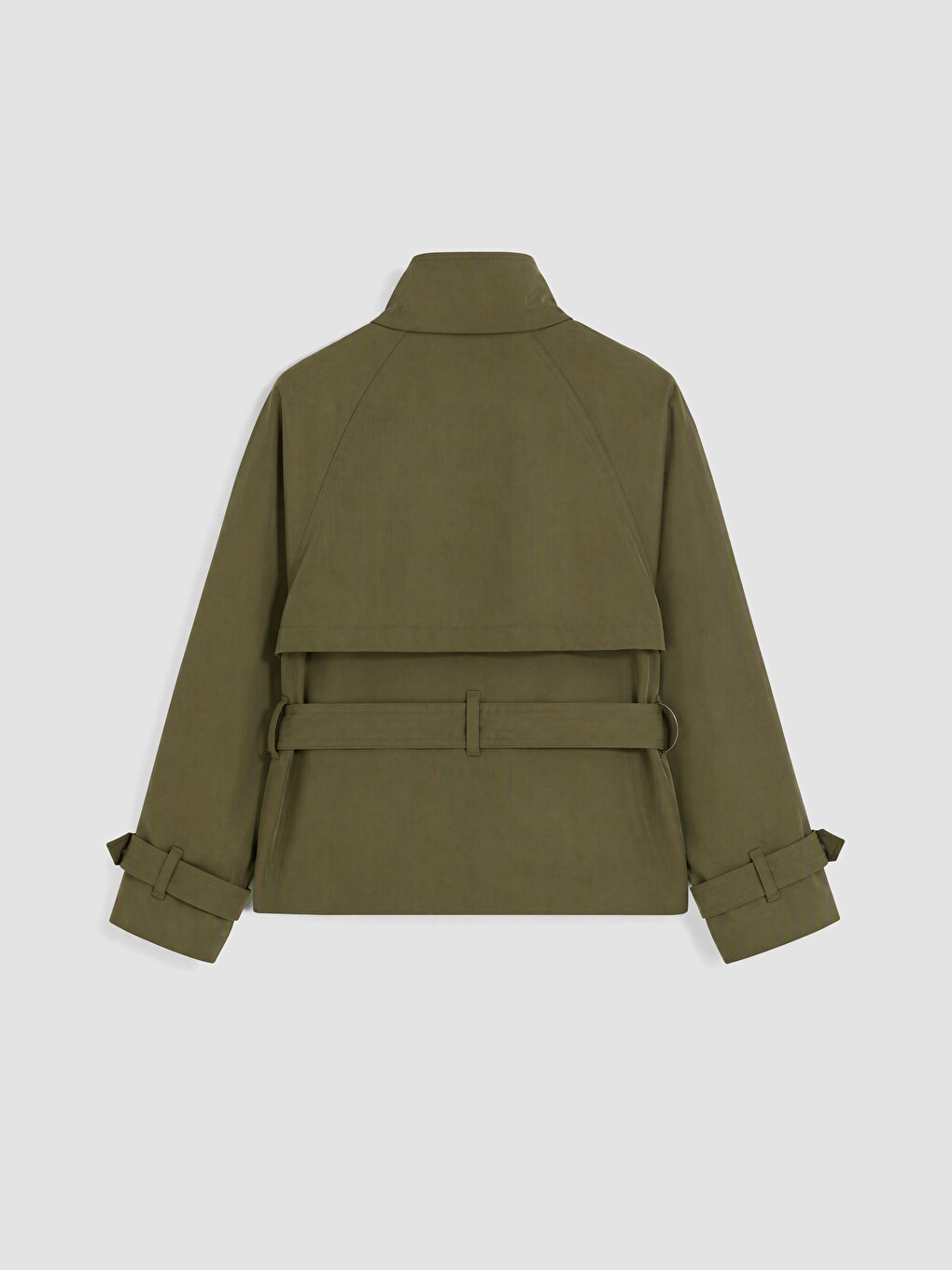 Haki Dik Yaka Kuşaklı Oversize Kadın Trençkot-3