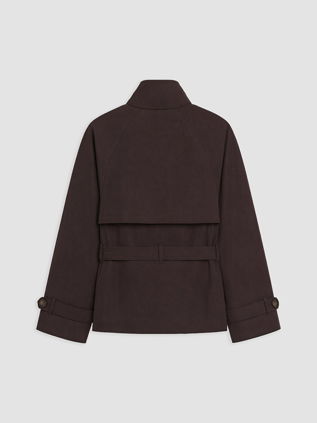 Kahverengi Dik Yaka Kuşaklı Oversize Kadın Trençkot-5