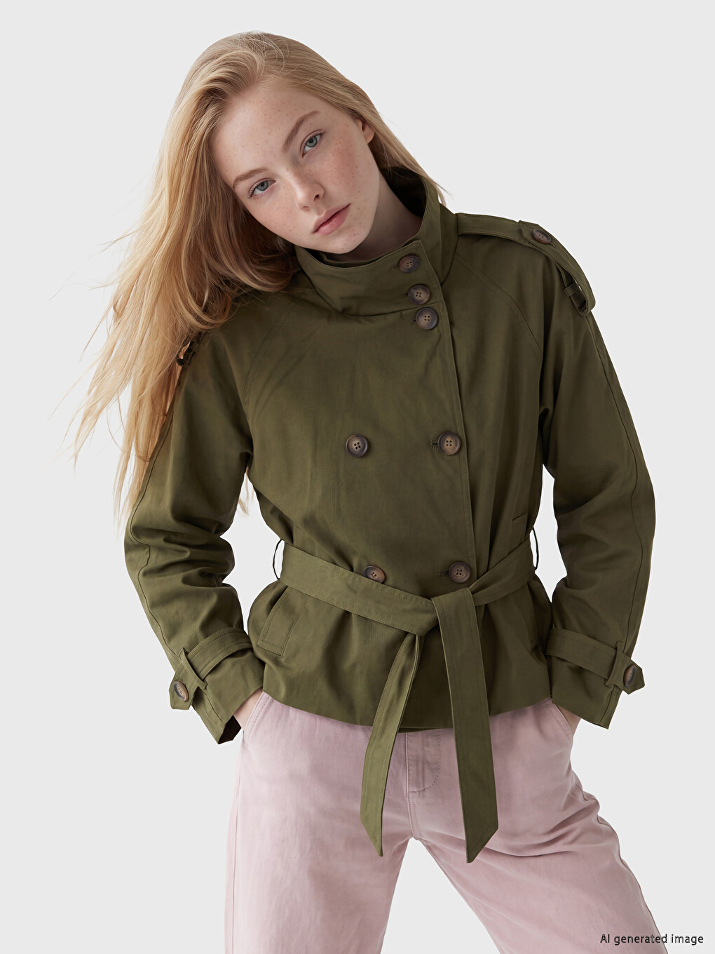 Mock Neck Sash Oversize Women's Trench Coat
