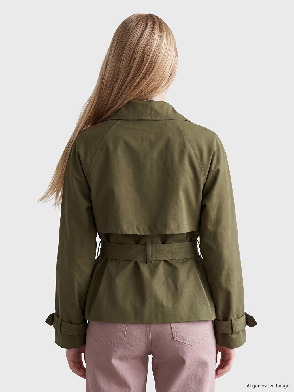 Mock Neck Sash Oversize Women's Trench Coat-3