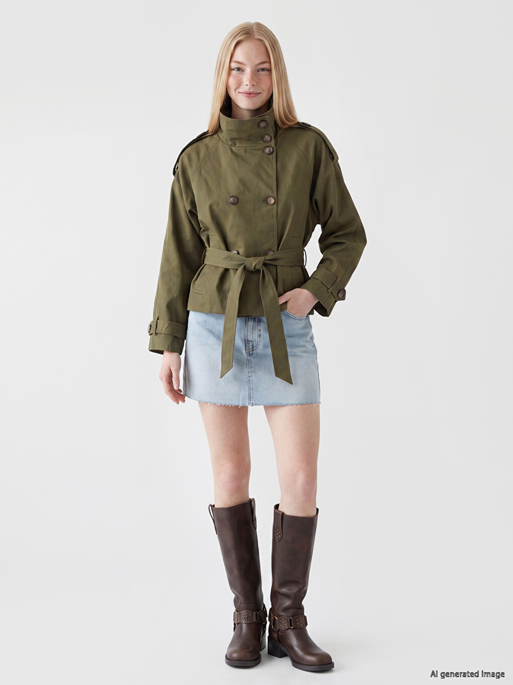 Woman Khaki Trench Coat-1