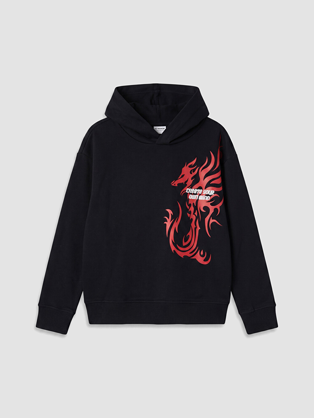 Siyah Kapüşonlu Baskılı Erkek Çocuk Sweatshirt