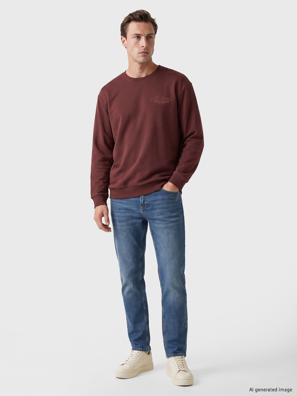 Kahverengi Bisiklet Yaka Erkek Sweatshirt-1