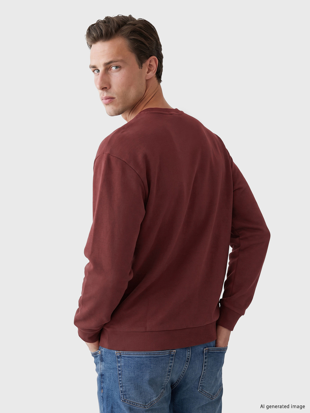 Kahverengi Bisiklet Yaka Erkek Sweatshirt-3