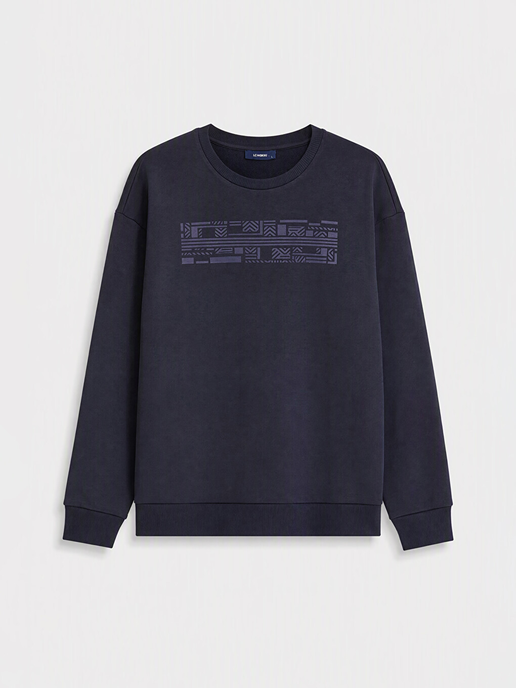 Lacivert Bisiklet Yaka Baskılı Erkek Sweatshirt