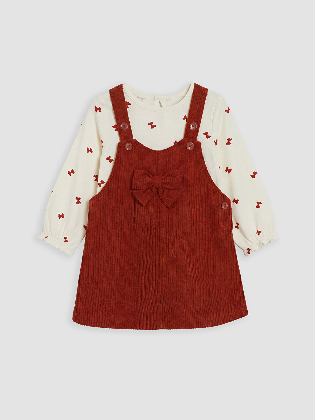 Crew Neck Bow Detail Baby Girls' Velvet Dress Set