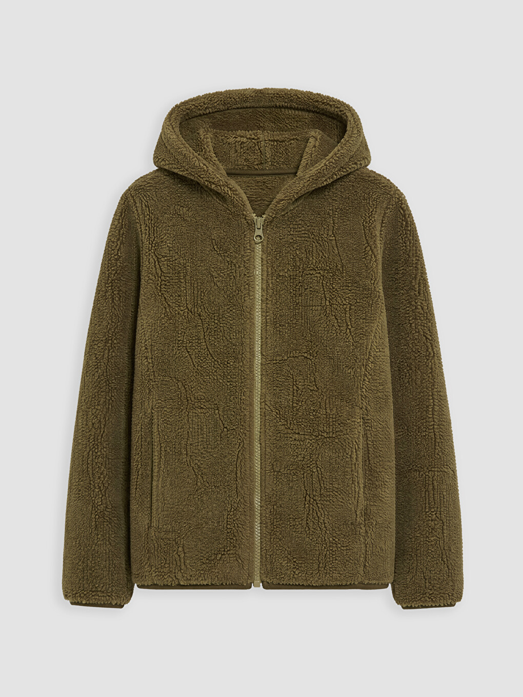 Haki Kız Çocuk Pelüş Fermuarlı Sweatshirt