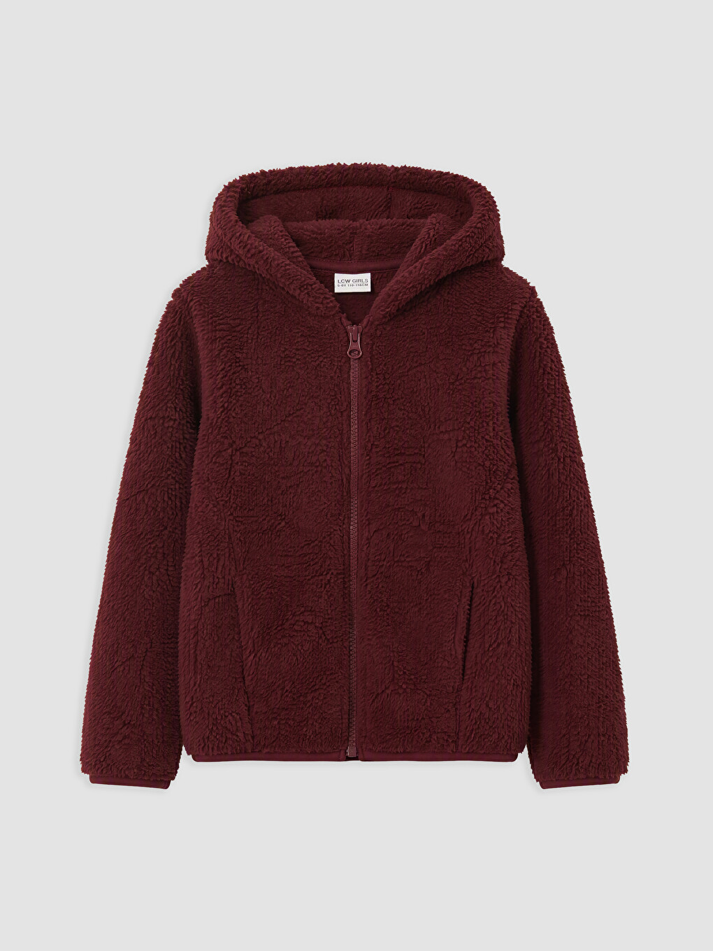 Bordo Kız Çocuk Pelüş Fermuarlı Sweatshirt
