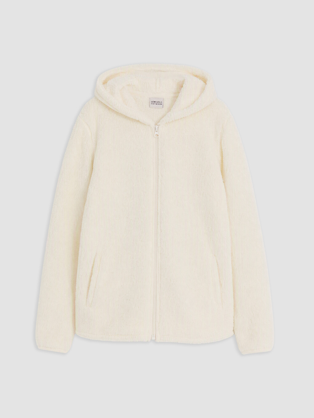 Ekru Kız Çocuk Pelüş Fermuarlı Sweatshirt