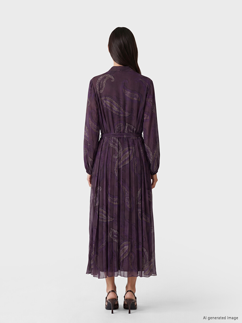 Rochie Plisată Din Șifon Cu Model Floral Și Guler De Cămașă-3
