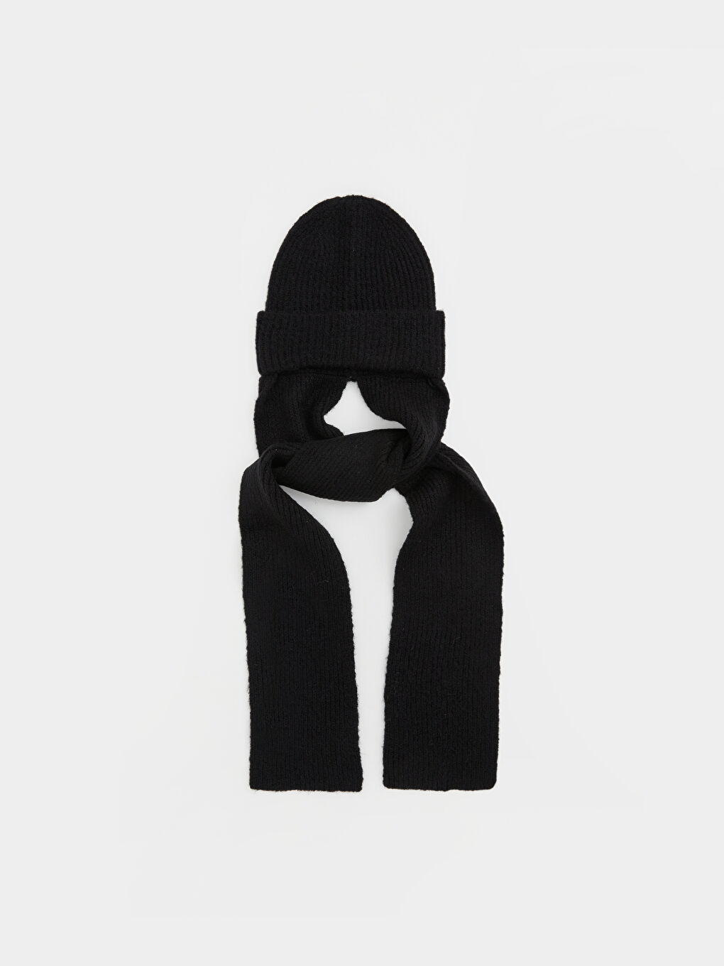 Siyah Kadın Triko Bere ve Atkı Takımı