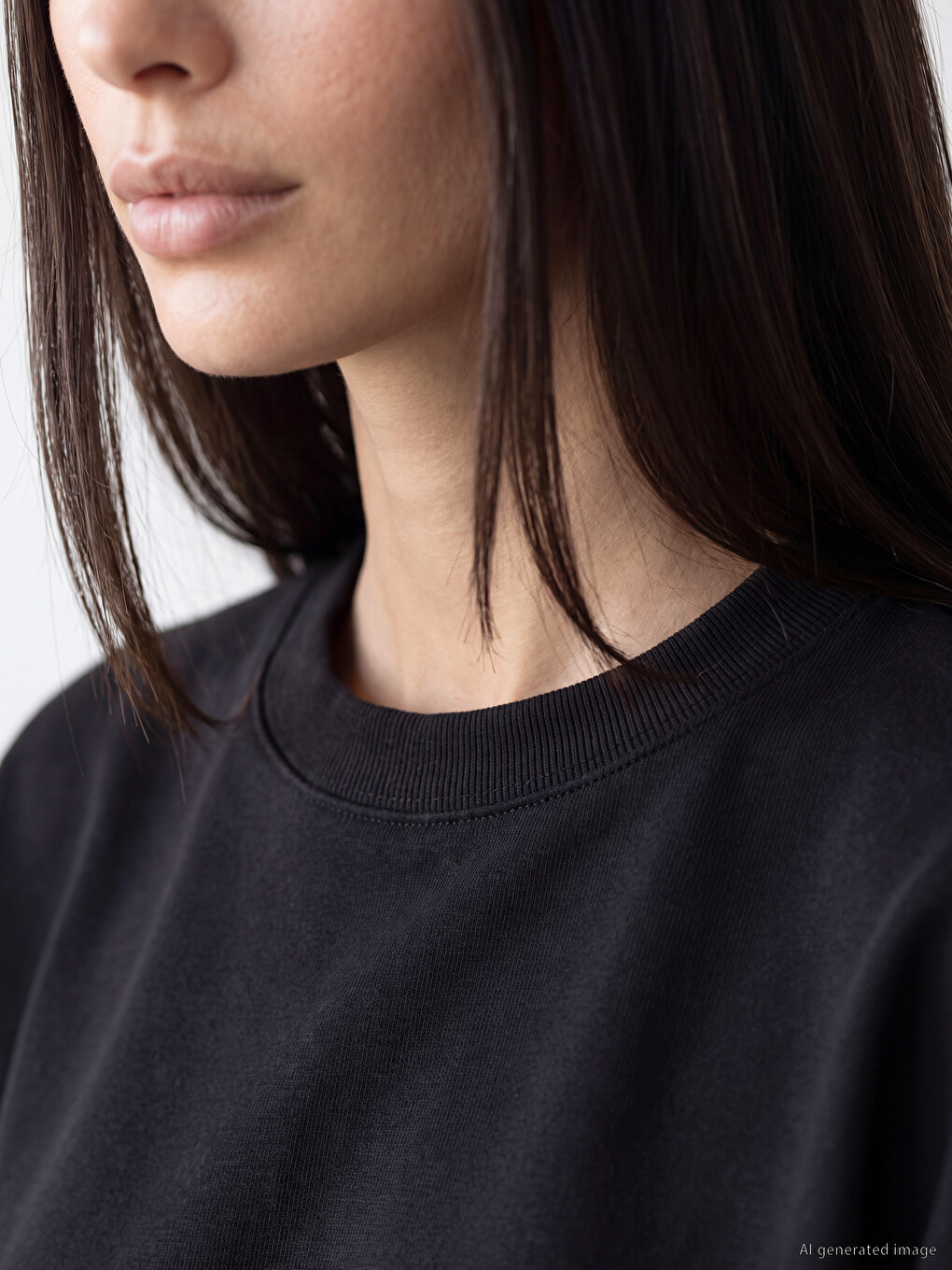 Siyah Bisiklet Yaka Soft Touch Kadın Sweatshirt-2