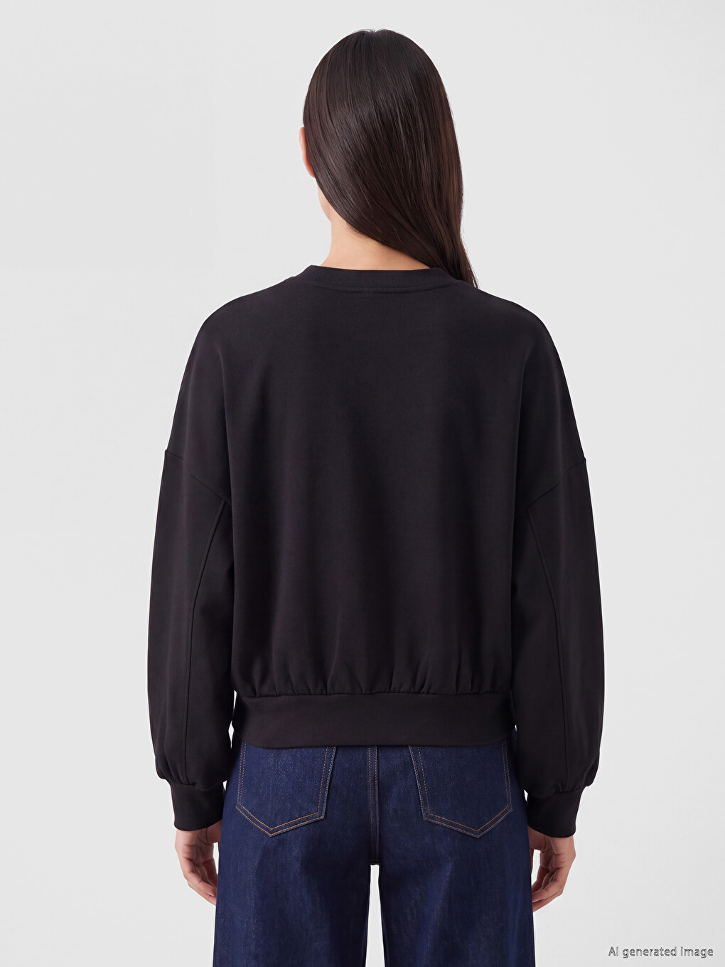 Siyah Bisiklet Yaka Soft Touch Kadın Sweatshirt-3