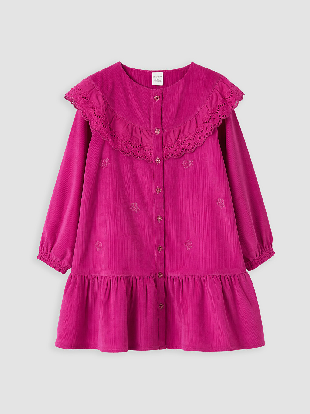 Crew Neck Embroidered Girls' Corduroy Dress