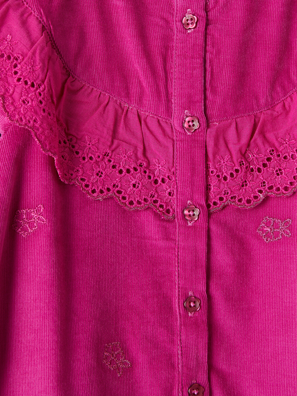 Crew Neck Embroidered Girls' Corduroy Dress-1