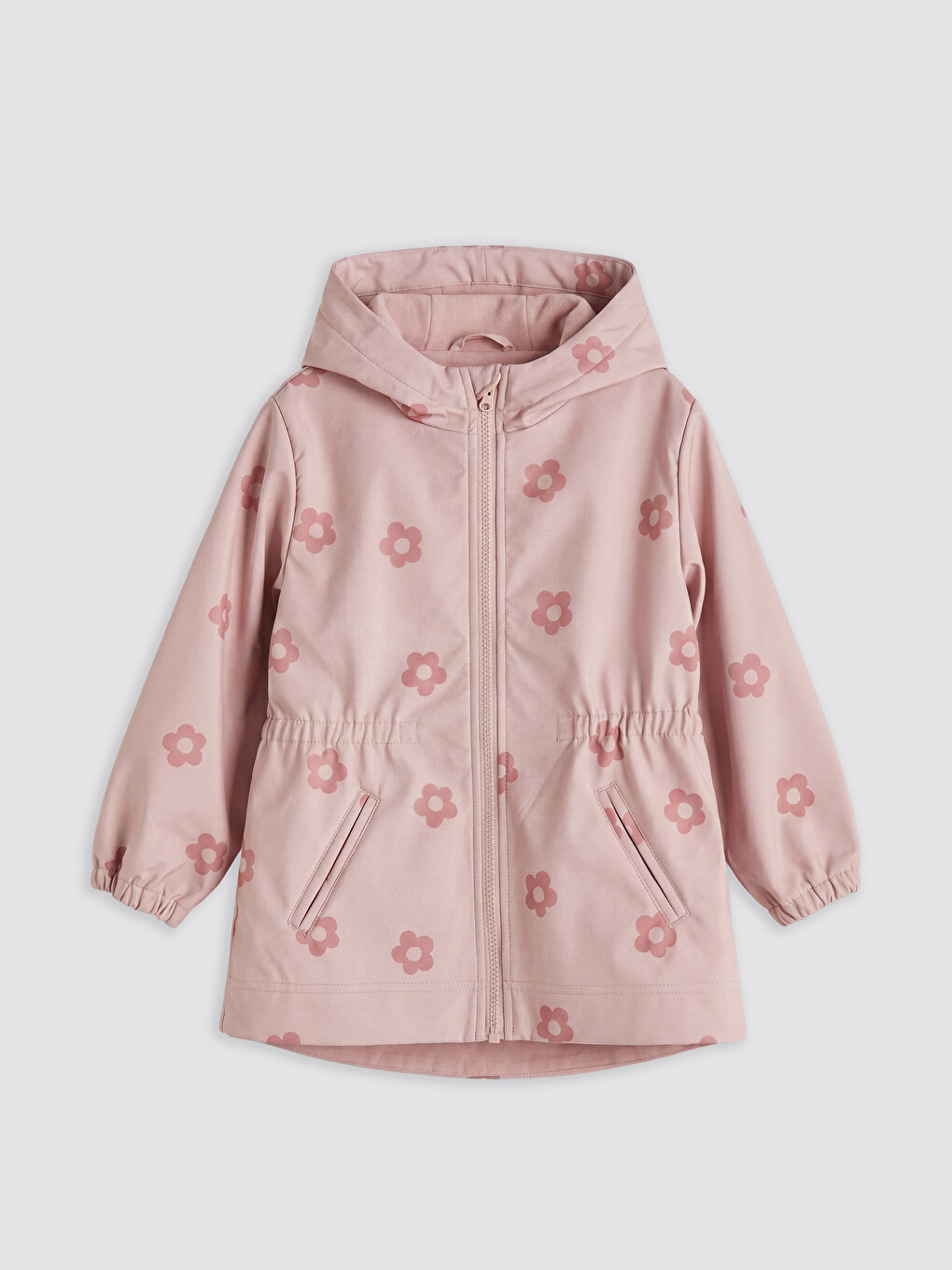 Hooded Flower Patterned Girls' Coat