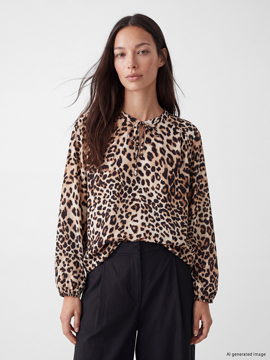 Tie Detailed Leopard Patterned Blouse