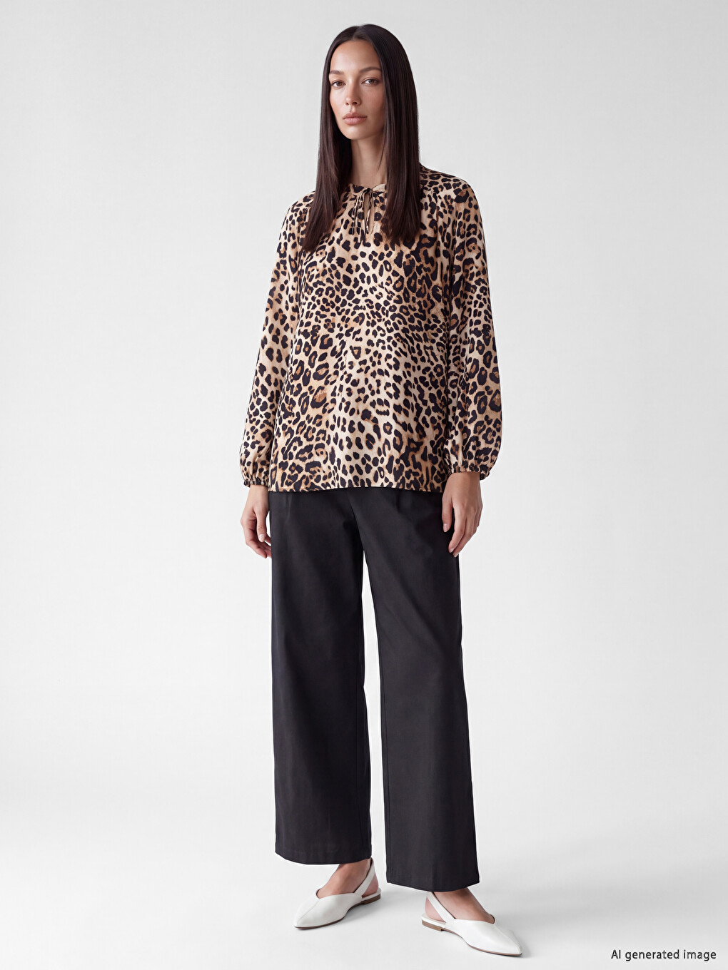 Tie Detailed Leopard Patterned Blouse-1