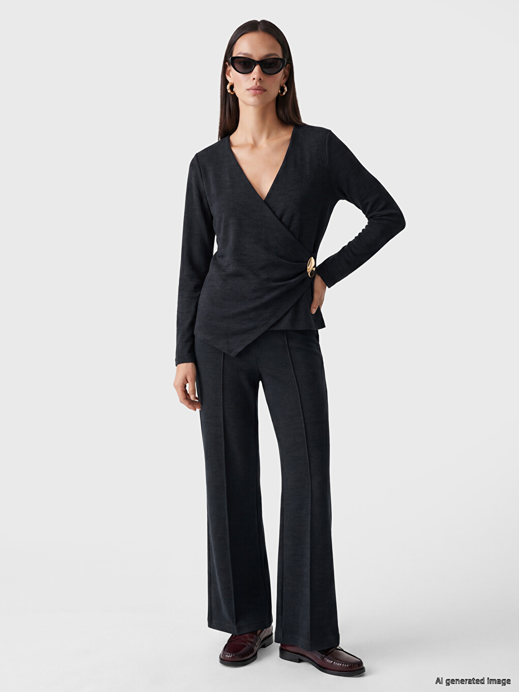 Front Stitched Flare Women's Knitwear Trousers