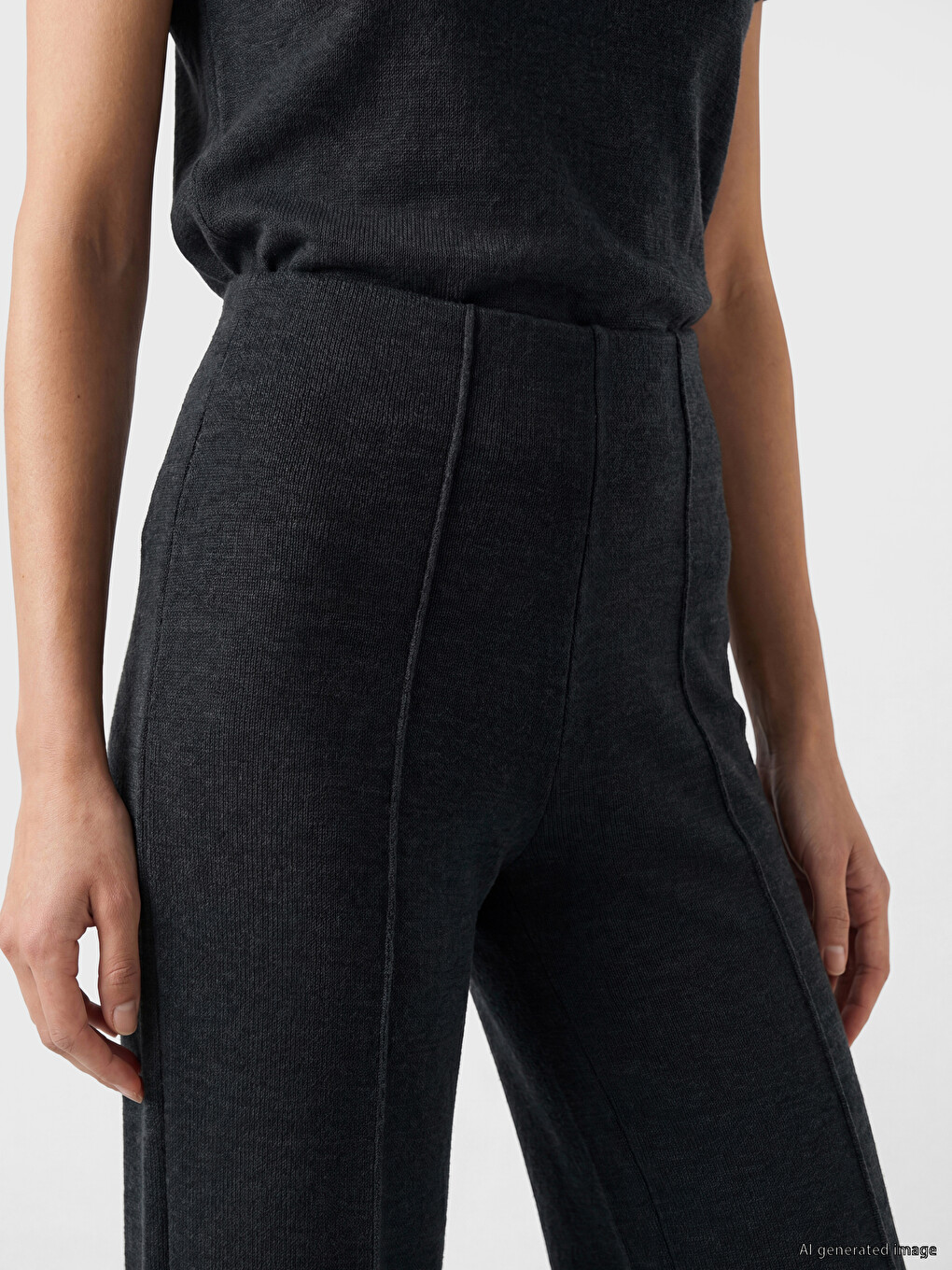 Front Stitched Flare Women's Knitwear Trousers-2
