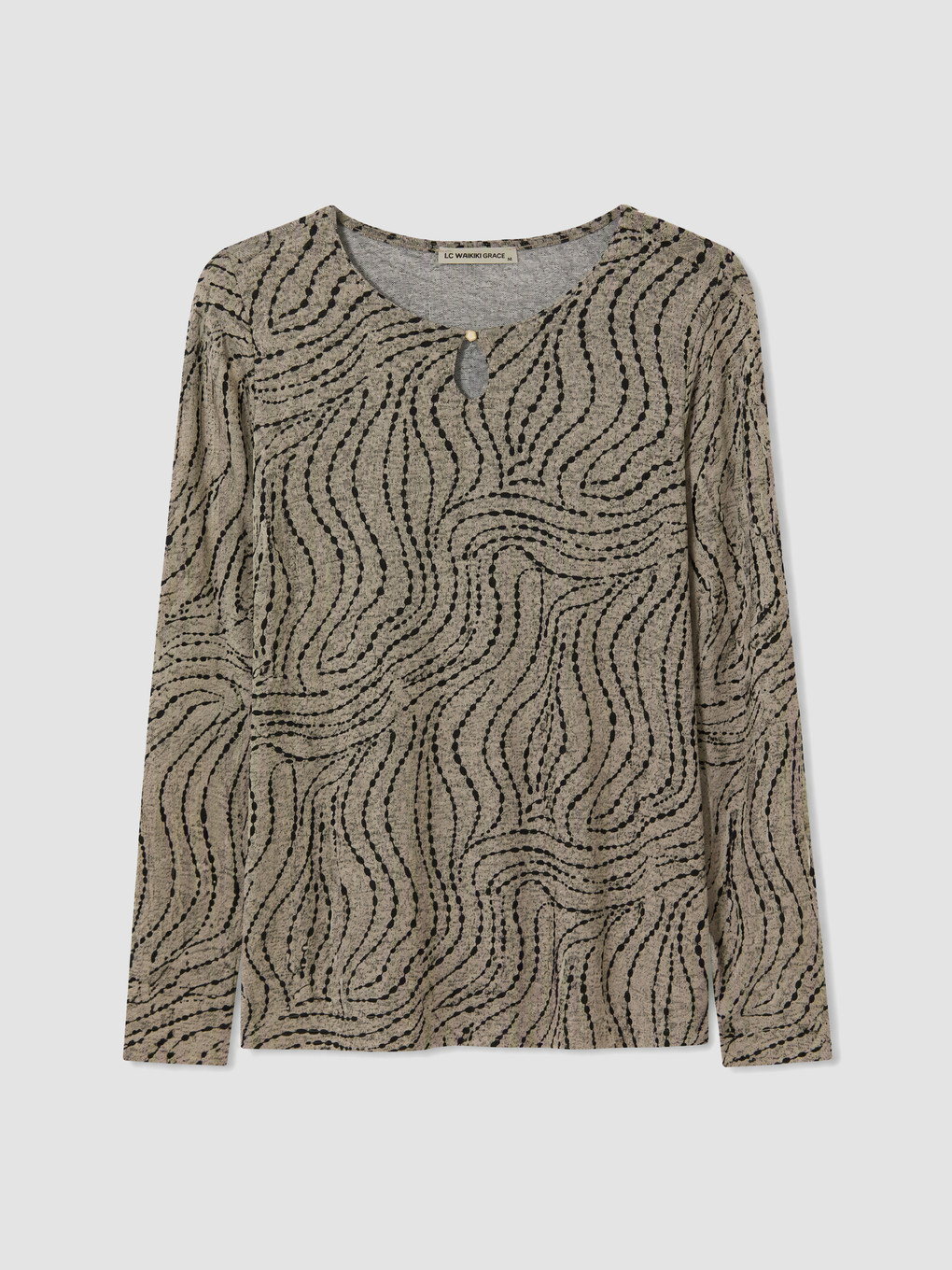 Crew Neck Patterned Blouse-4