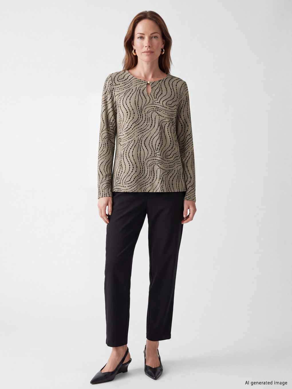 Crew Neck Patterned Blouse-1