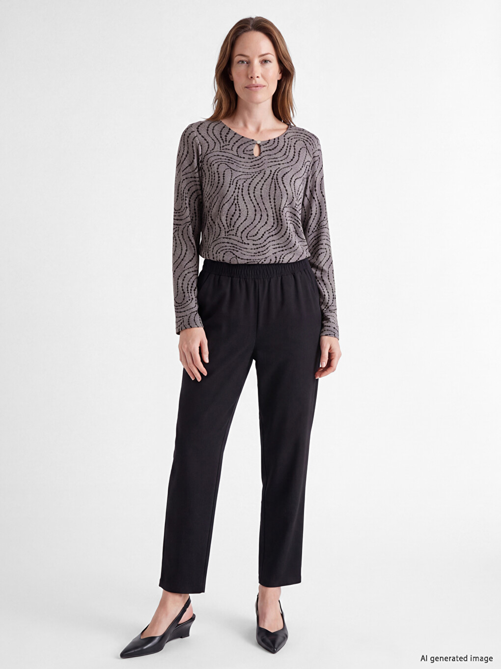 Crew Neck Patterned Blouse-1